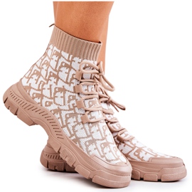 FM1 Beige og hvide Kandice Socks sportssko