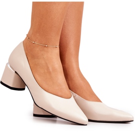 PA2 Læder Pumps Toe In Spitz Beige Marilyn