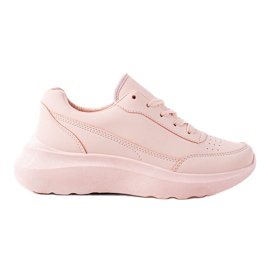 Ideal Shoes Komfortable Eco Leather Sneakers lyserød