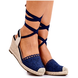FC2 Espadriller på en kile gennembrudt marineblå Lettica beige marine blå