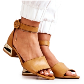 Lædersandaler på guldhæl Laura Messi 2143 Camel brun