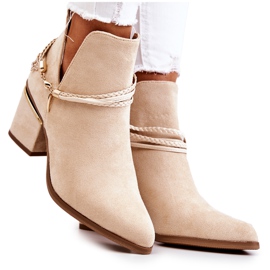 PS1 Inessa Beige ruskinds cowboystøvler med striber