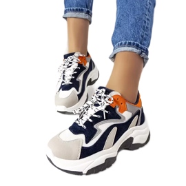 PA1 Marineblå højsålede sneakers fra Monica hvid orange grå