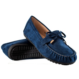 TRENDI Ruskind Loafers med sløjfe marine blå