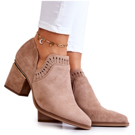 PS1 Mørk beige ruskind gennembrudte cowboystøvler Valerie