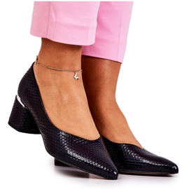 PA2 Læder Pumps Toes In Spitz Navy Blue Marilyn marine blå