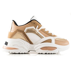 TRENDI Eco læder sneakers beige hvid brun