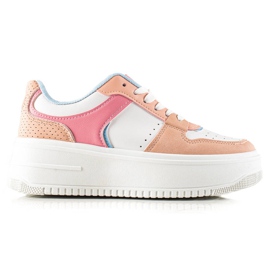 TRENDI Farverige moderigtige sneakers beige hvid blå lyserød