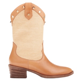 Marco Shoes Cowboystøvler i kombination af læder og hørstof 2186B + J-003-1266-4 beige