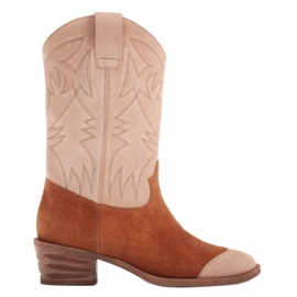 Marco Shoes Broderede ruskinds cowboystøvler 2205B-813-096-1 beige brun