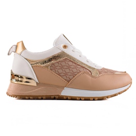 TRENDI Stilfulde sneakers med bund beige hvid brun gylden