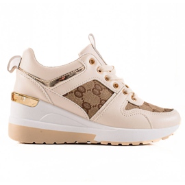 TRENDI Mode sneakers på kile beige brun