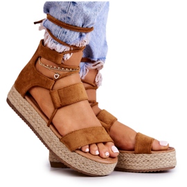 FB2 Kvinders espadriller på platformen bundet med Camel Fuerta brun