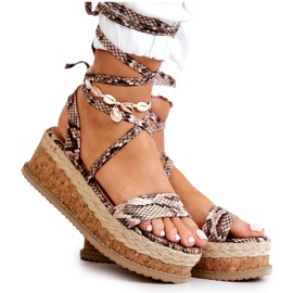 FB2 Læder Wedge Espadrilles Sandaler Beige-Brun Shanna