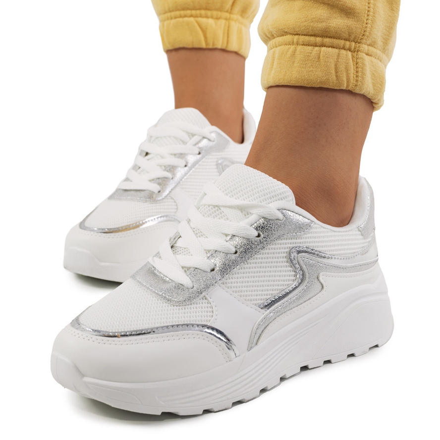 Destruktiv Lamme Kilde Hvide Basemat sneakers til kvinder sølv - KeeShoes