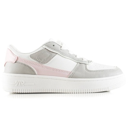 TRENDI Klassiske sneakers på platformen hvid lyserød grå