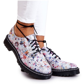 Oxfords Maciejka 4087A-38 lædersko til kvinder, hvid med blomster flerfarvet