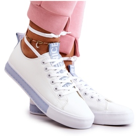 Sneakers i læder til kvinder, hvid og blå Mikayla