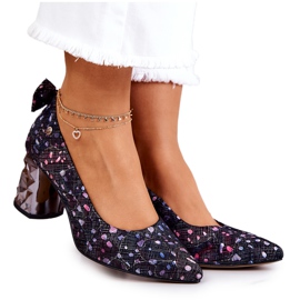 Læder Pumps On A Bar Maciejka 05334-15 Navy Blue marineblå lyserød flerfarvet
