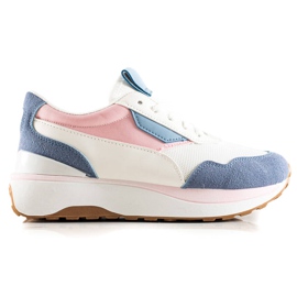 TRENDI Farverige sneakers på platformen hvid blå lyserød