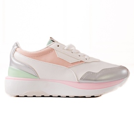 TRENDI Farverige sneakers på platformen hvid lyserød sølv