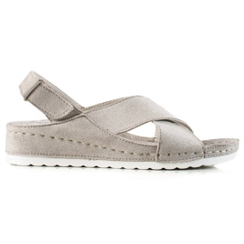 Ruskindssandaler med velcro VINCEZA grå