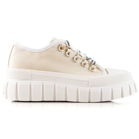 TRENDI Sneakers med snøre på platformen beige
