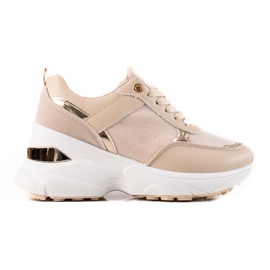 Diamantique Stilfulde sneakers på platformen beige