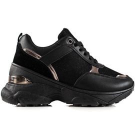 Diamantique Stilfulde sneakers på platformen sort