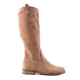 S. BARSKI Gennembrudte ruskindsstøvler fra S.BARSKI beige brun