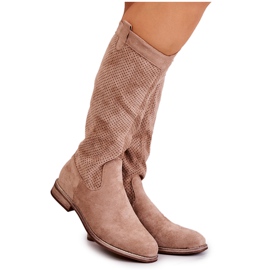 S.Barski Dame Ruskind Openwork Støvler Beige Thessie