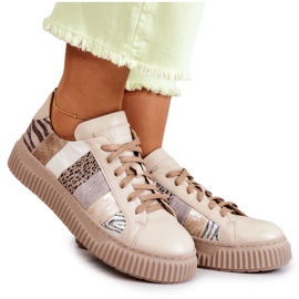 Læder sportssko på platformen Maciejka 05482-04 Beige
