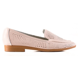 Goodin Loafers i læder med gennembrudt mønster beige