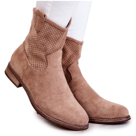 S.Barski Ruskind Dame Openwork Støvler Beige Lemar