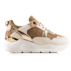 TRENDI Stilfulde sneakers beige brun gylden