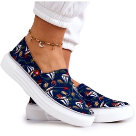 Damesneakers Slip On Memory Foam Big Star JJ276016 Marineblå flerfarvet