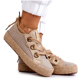 Dame flettede sneakers Big Star JJ274392 Beige og guld