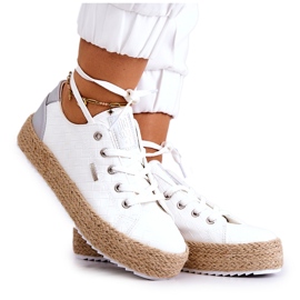 Bundet Espadriller på en flettet platform Big Star JJ274397 Hvid