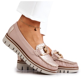 Lemar Dame læder loafers på beige Venesia platform