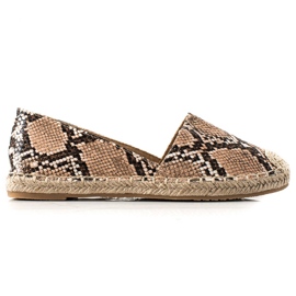 TRENDI Klassisk espadrilles slangetryk beige brun