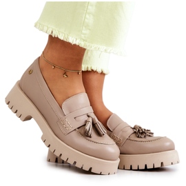 Dame lædersko Fringes Maciejka 05497-04 Beige