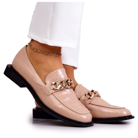 Vinceza Læder Loafers Loafers Med Beige Killen Kæde gylden