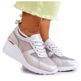 S.Barski Læder Wedge Sneakers Med Mesh Sølv