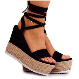FW1 Lette, bundne sorte sandaler på en kilehæl Marriett