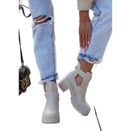 FE1 Læder Booties Cut Out bælte Beige Rosanne