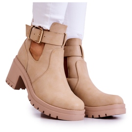 FE1 Læder Booties Cut Out bælte Mørk beige Rosanne