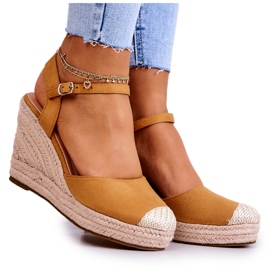 FW1 Espadriller til kvinder på en flettet platform Camel Canillo brun