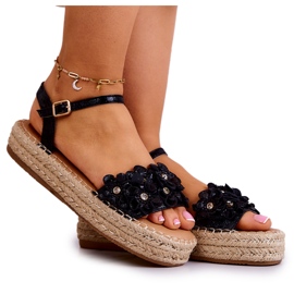 FW1 Damesandaler Espadriller med blomster Sort Marlon