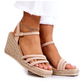 FJ1 Louisiana beige kile-sandaler i ruskind