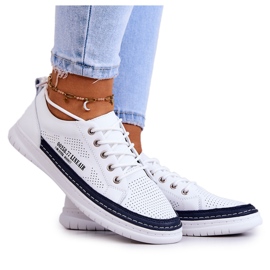 Dame læder sneakers hvid og marineblå Cloesa